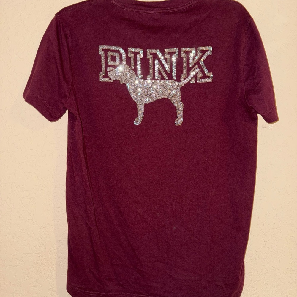 Victoria's Secret PINK Campus Short Sleeve Tee Russian Ruby Shine XS - Picture 5 of 7